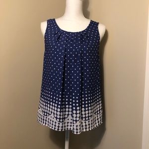 Blue and White Dotted Sleeveless Blouse